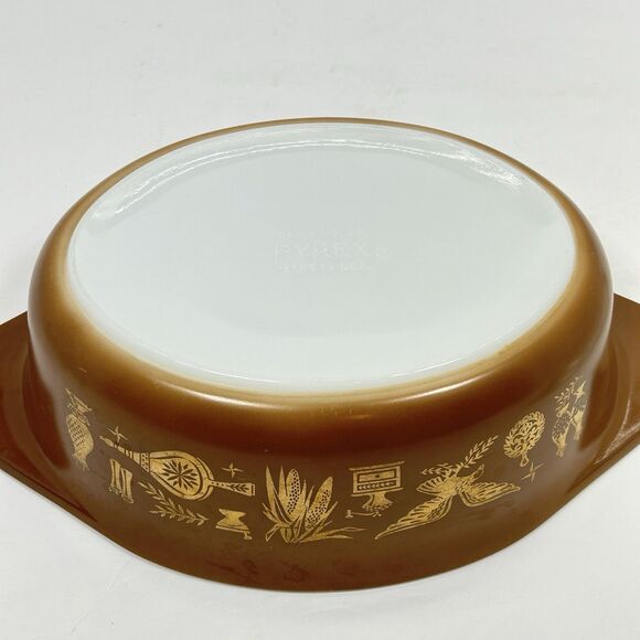 Vintage Pyrex 043 Early American Casserole & Lid  1.5 Quart Oval Brown Gold USA - Picture 9 of 13